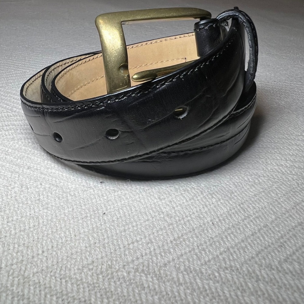 Bosca Essentials Mens Black Italian Leather Croc Embossed Belt Brassā Buckle 36